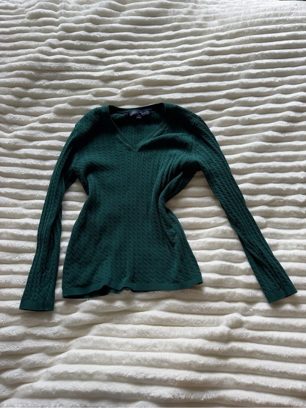 Tommy Hilfiger Dark Green Cable-Knit V-Neck Sweater